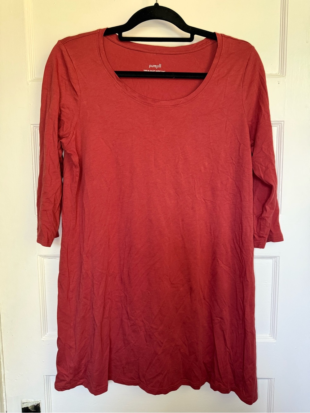 J. Jill Pure Ballet-Sleeve Tunic in Rust Red 3/4 Sleeve Cotton Blend Granola M